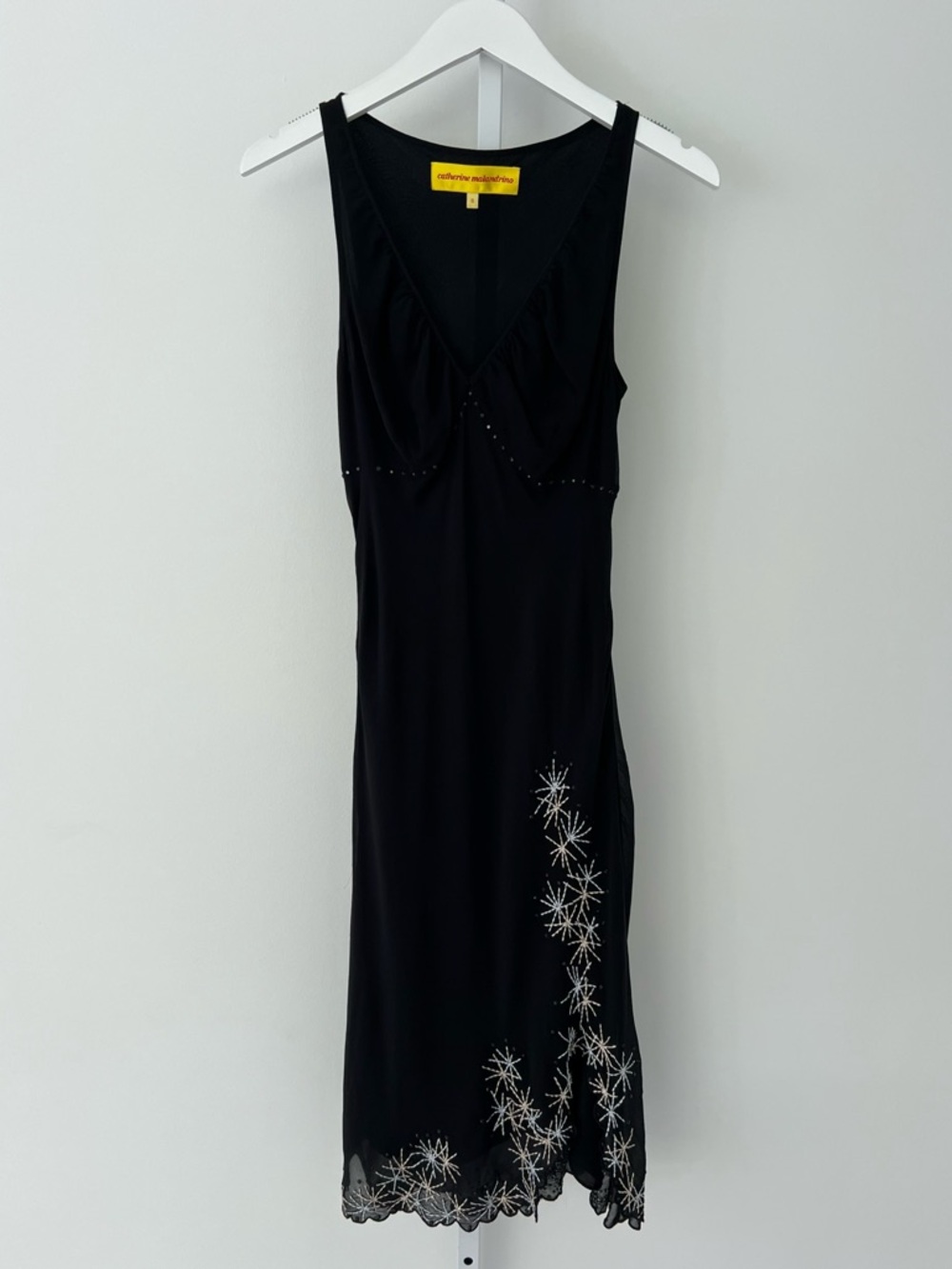 CATHERINE MALANDRINO BLACK SILK EMBELLISHED DRESS SIZE US 6